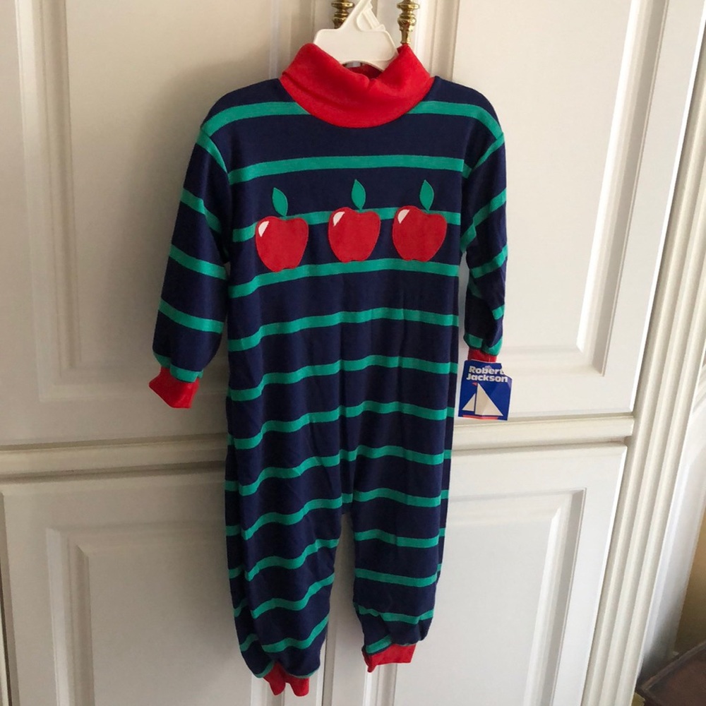 🍎Robert Jackson Appliqué Turtle Neck Snaps close Onesie - Blue, red, green